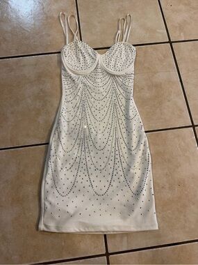 Windsor Ivory Rhinestone-Embellished Spaghetti-Strap Mini Dress